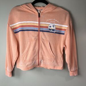 Roxy Girls Zip Up Hoodie Sweatshirt, Orange W‎ Striped Graphic, Size 6